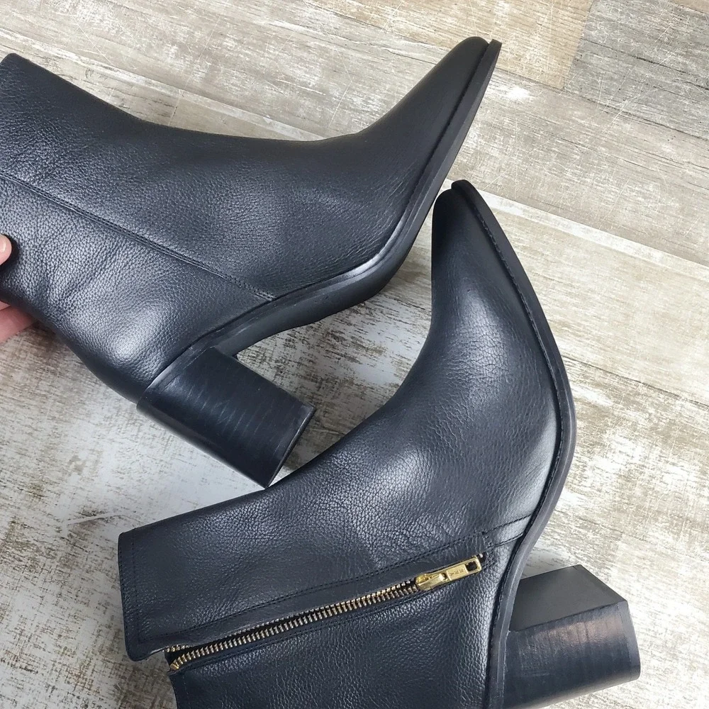 Seychelles Desirable Womens Ankle Boots Sz‎ 8 Black Leather Side Zip Block Heel